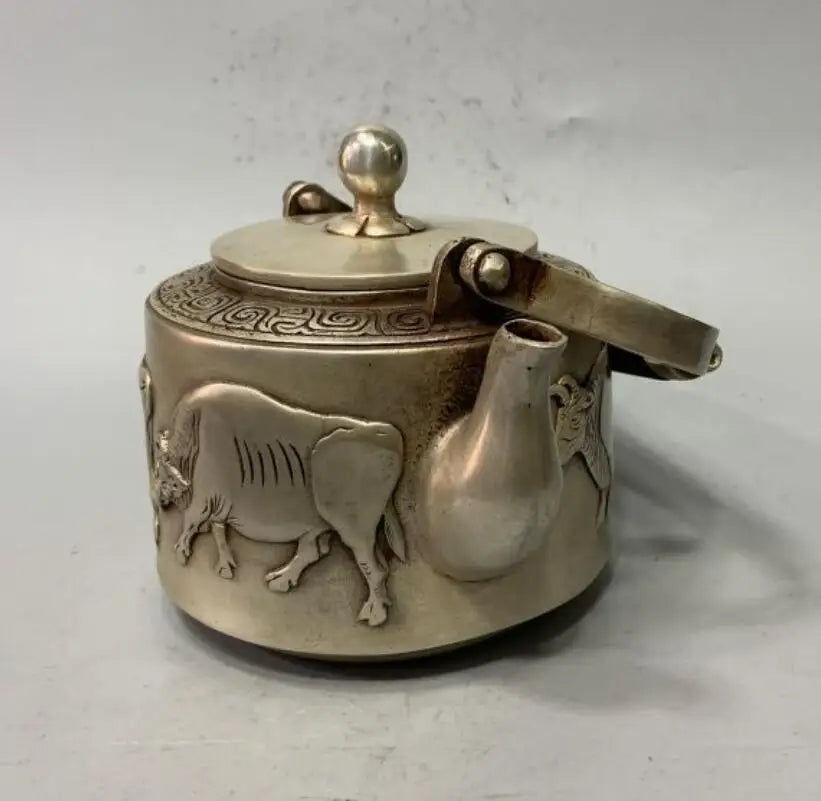 China White copper five cow teapot crafts statue