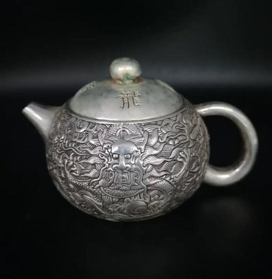 China White copper five dragon teapot crafts statue