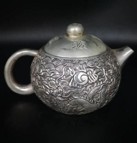 China White copper five dragon teapot crafts statue