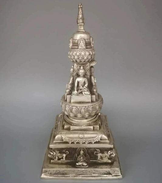 China White copper four surface Buddha tower Incense burner crafts statue
