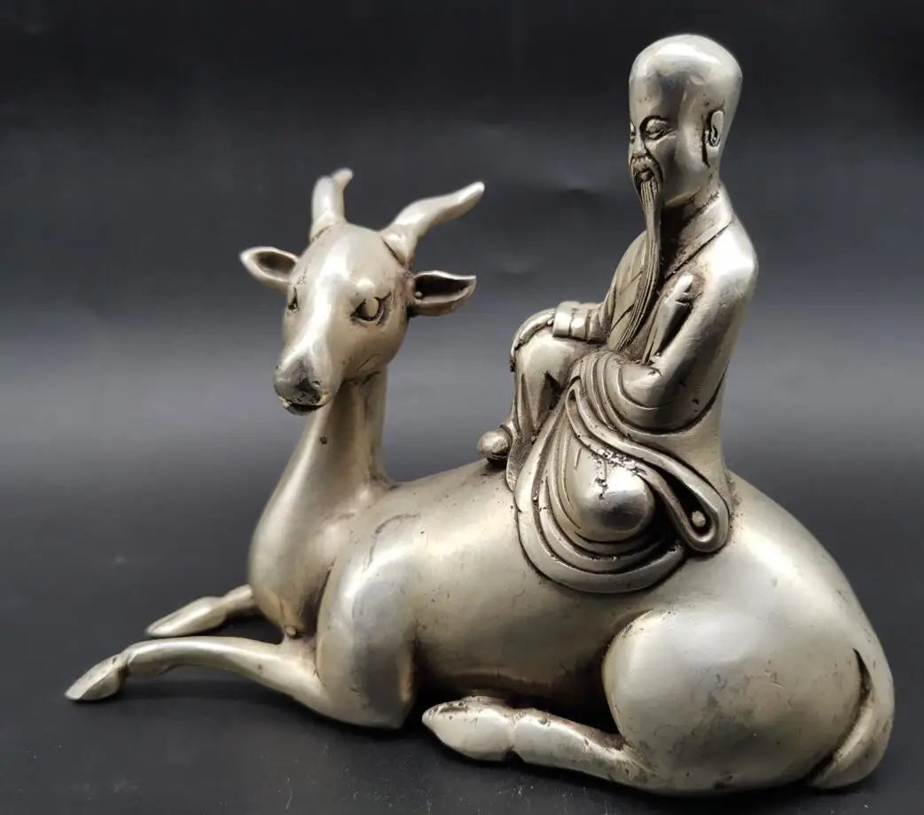 China White copper immortal Riding deer crafts statue