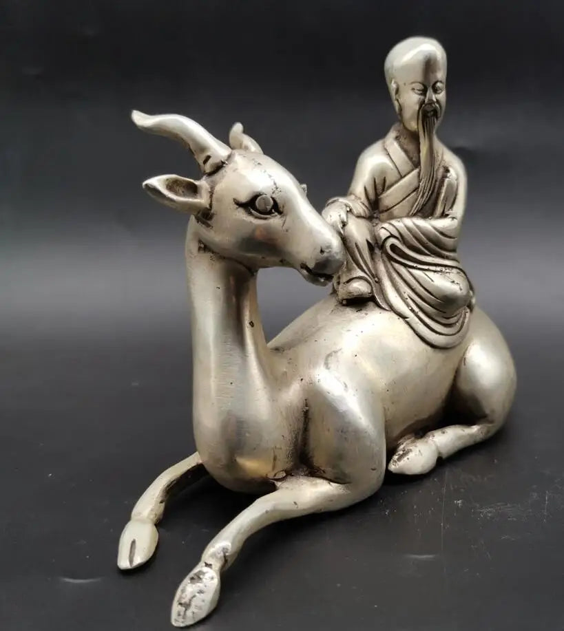 China White copper immortal Riding deer crafts statue