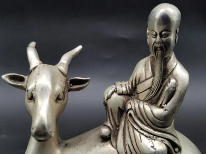 China White copper immortal Riding deer crafts statue