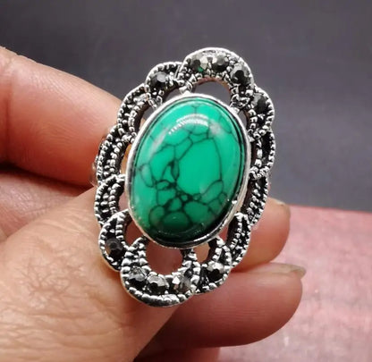 China White copper inlay imitation turquoise ring