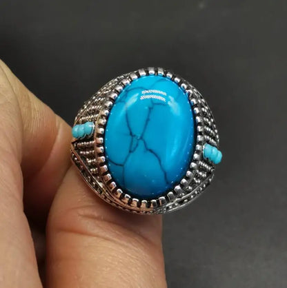 China White copper inlay imitation turquoise ring