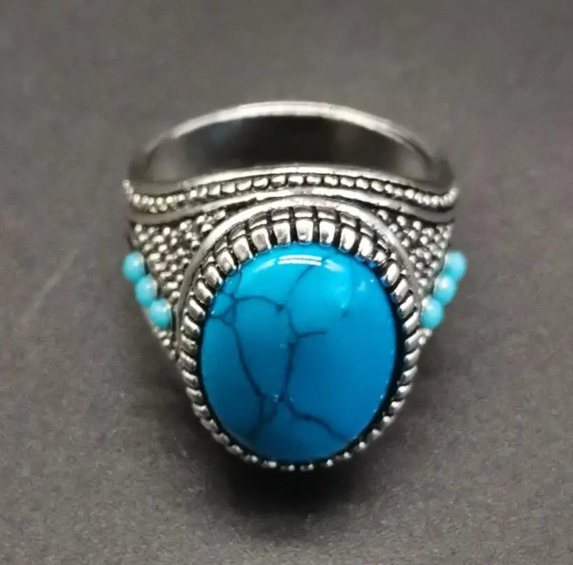 China White copper inlay imitation turquoise ring
