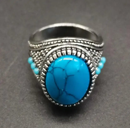 China White copper inlay imitation turquoise ring