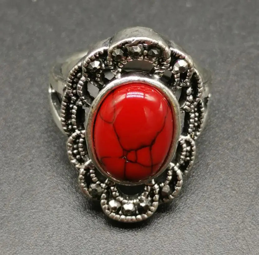 China White copper inlay imitation turquoise ring