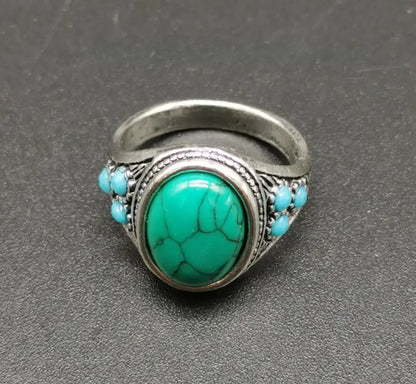 China White copper inlay imitation turquoise ring
