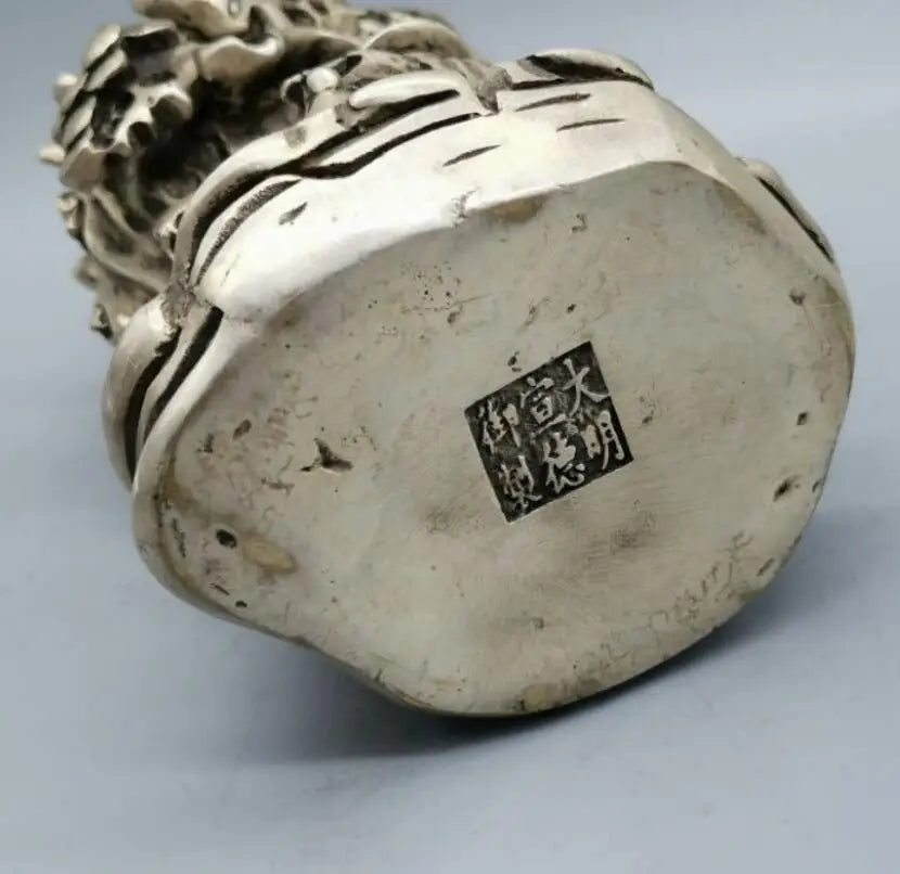 China White copper jiang ziya fishing Pen holder crafts statue