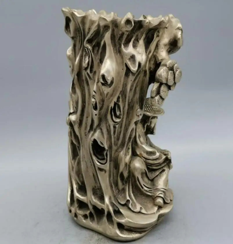 China White copper jiang ziya fishing Pen holder crafts statue
