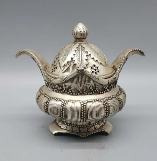 China White copper leaves Incense burner crafts statue