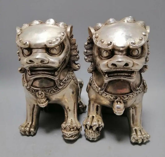 China White copper lion crafts statue A pair