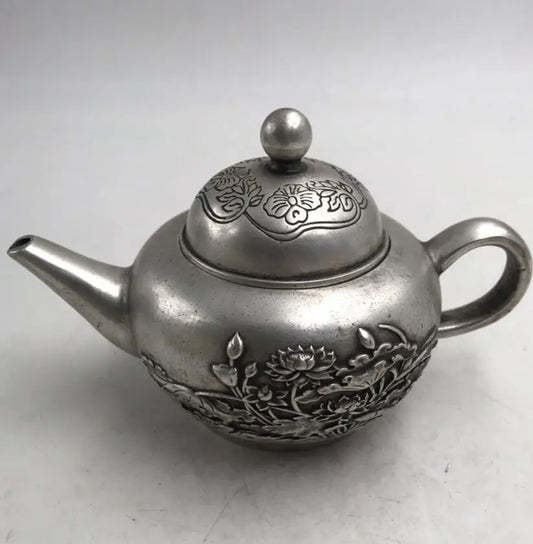 China White copper lotus teapot crafts statue
