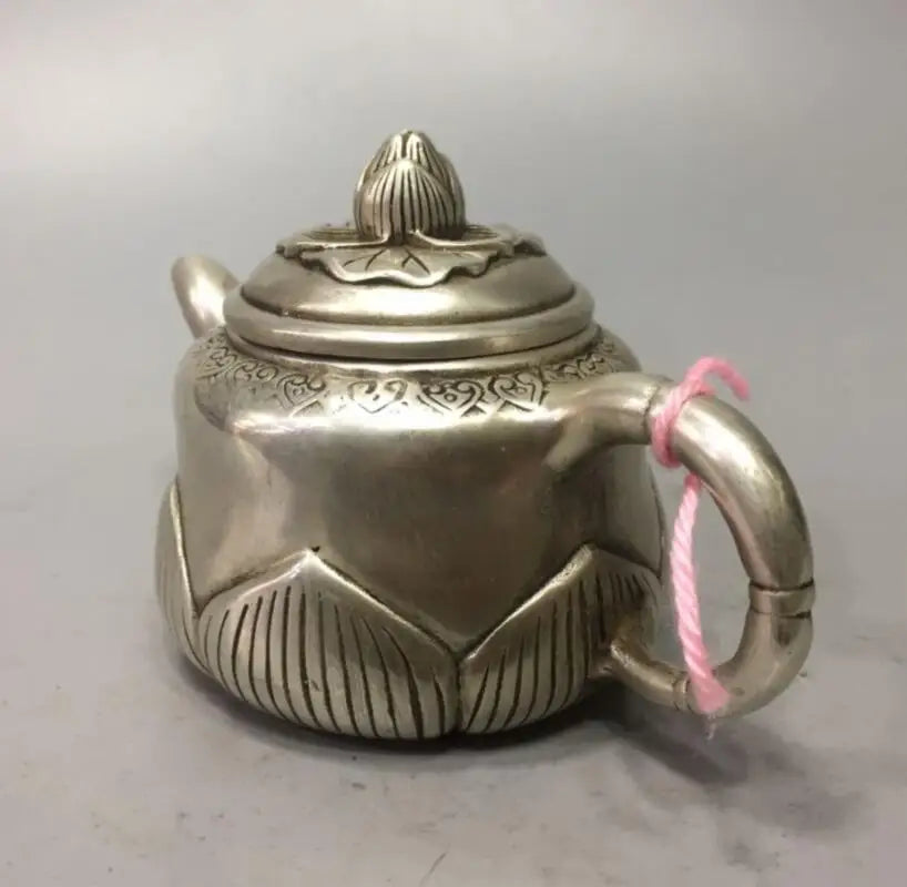 China White copper lotus teapot crafts statue