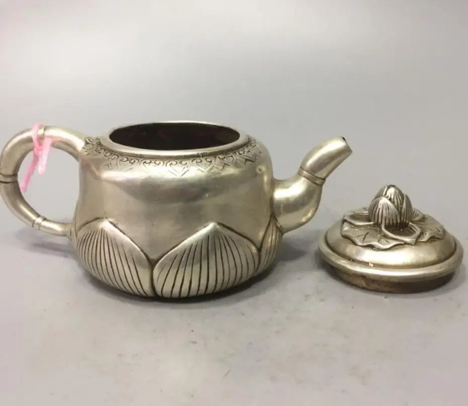 China White copper lotus teapot crafts statue