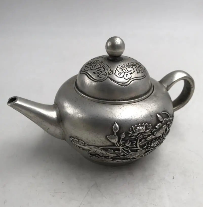China White copper lotus teapot crafts statue