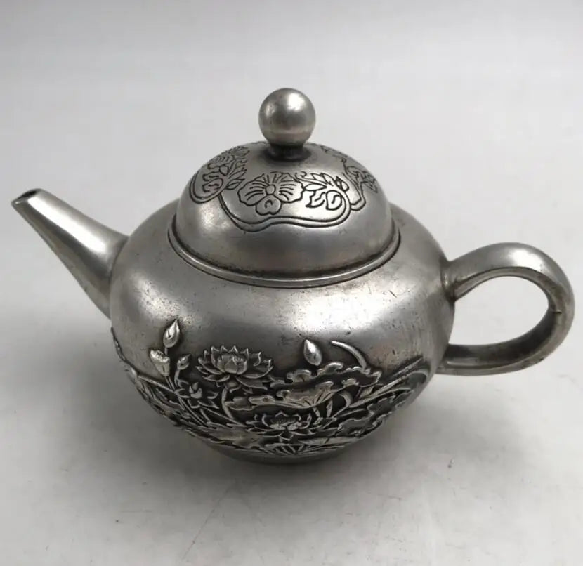 China White copper lotus teapot crafts statue