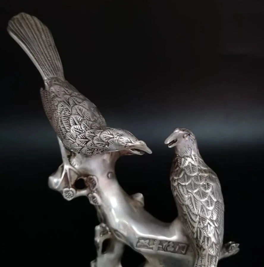 China White copper magpie alighted on plum branch crafts statue