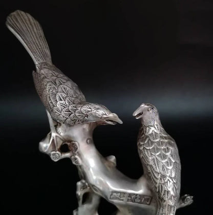 China White copper magpie alighted on plum branch crafts statue