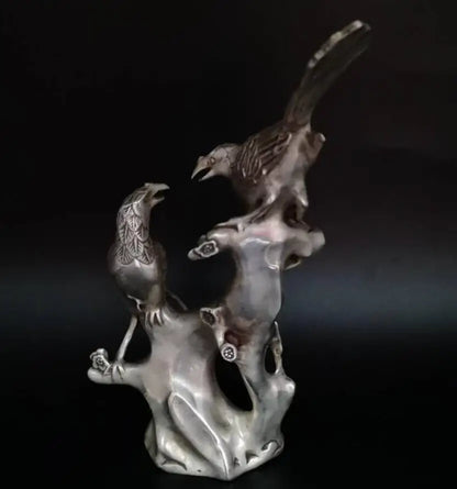China White copper magpie alighted on plum branch crafts statue