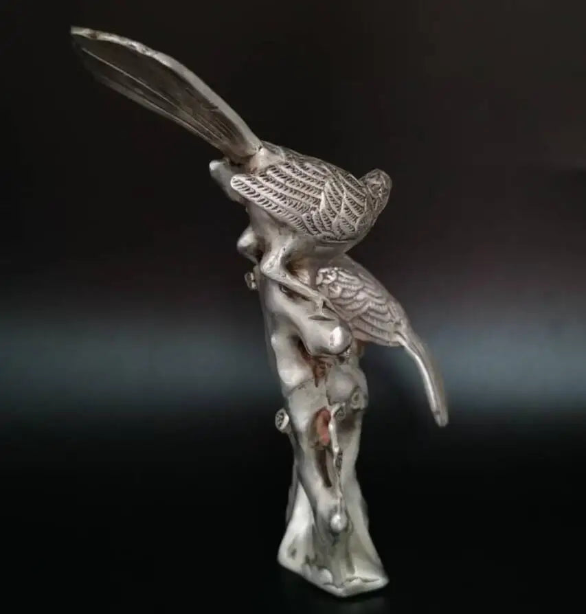 China White copper magpie alighted on plum branch crafts statue
