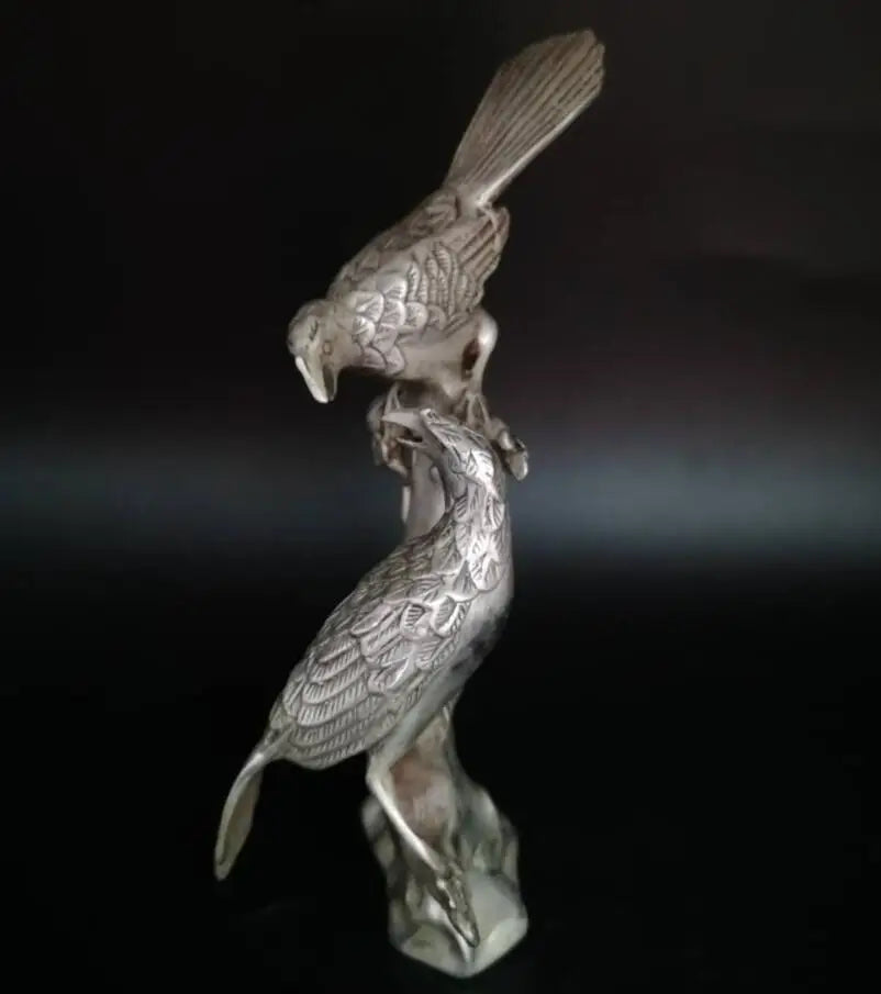 China White copper magpie alighted on plum branch crafts statue