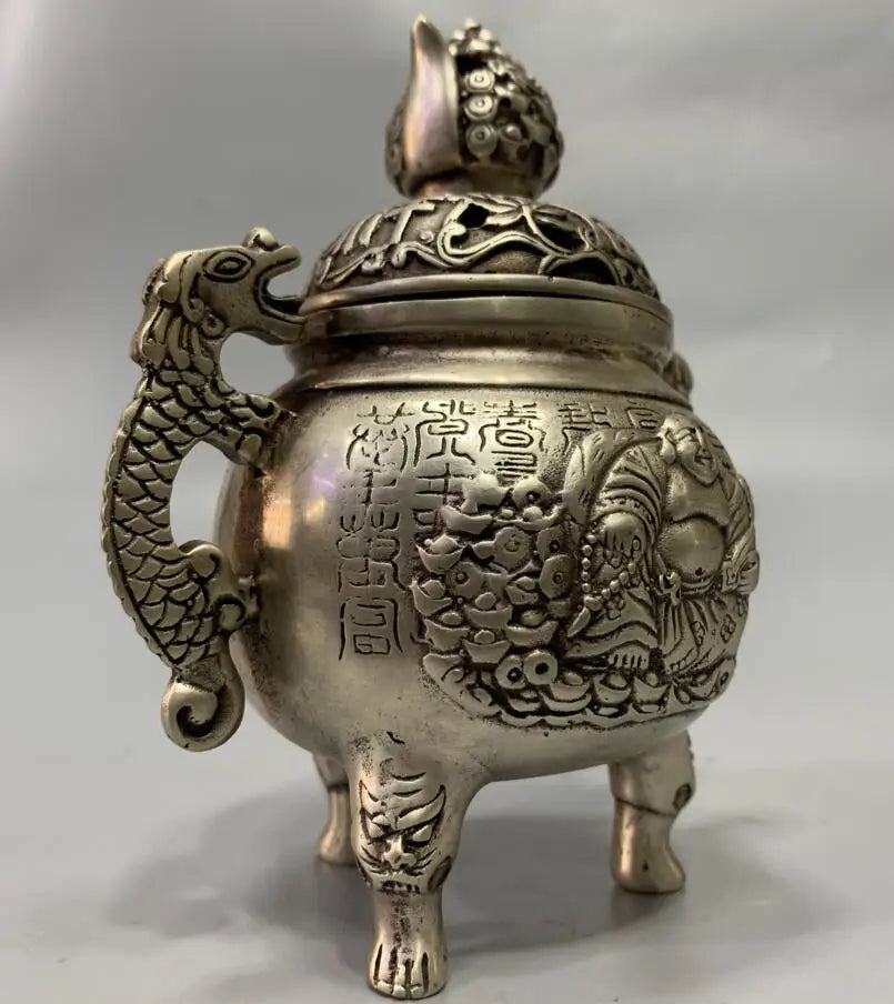 China White copper maitreya Buddha Incense burner crafts statue
