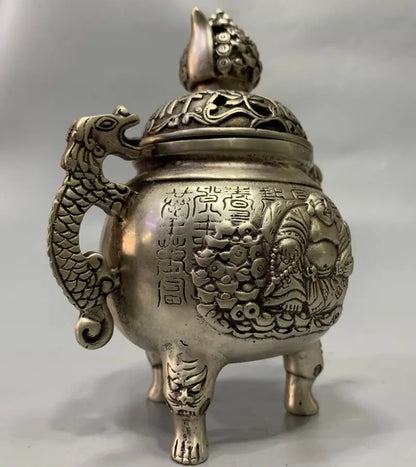 China White copper maitreya Buddha Incense burner crafts statue