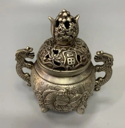 China White copper maitreya Buddha Incense burner crafts statue