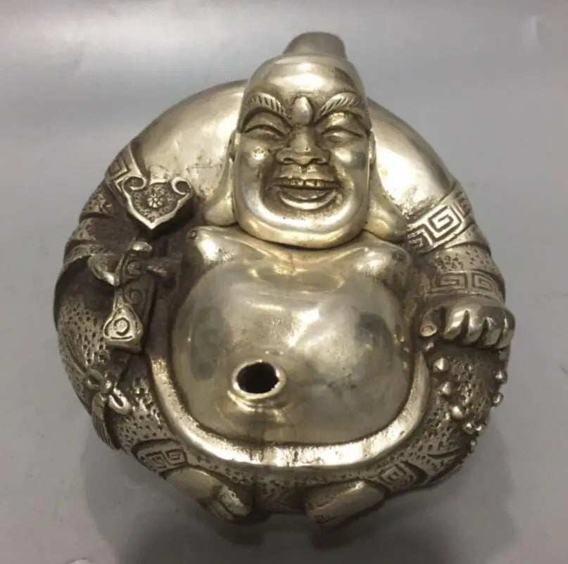 China White copper maitreya Buddha teapot crafts statue