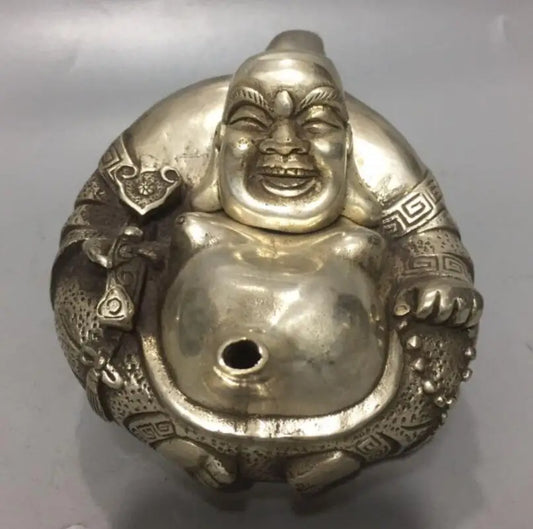 China White copper maitreya Buddha teapot crafts statue