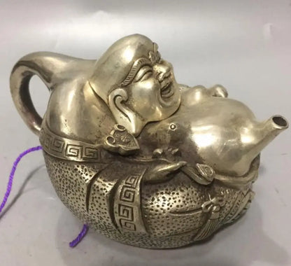 China White copper maitreya Buddha teapot crafts statue