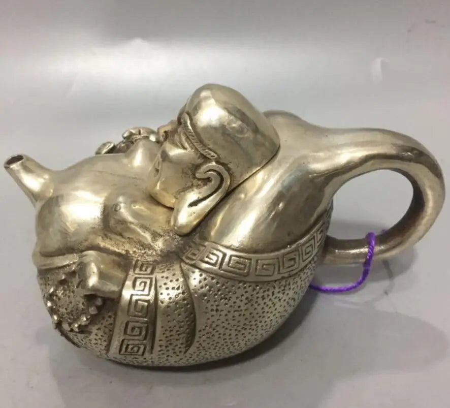 China White copper maitreya Buddha teapot crafts statue