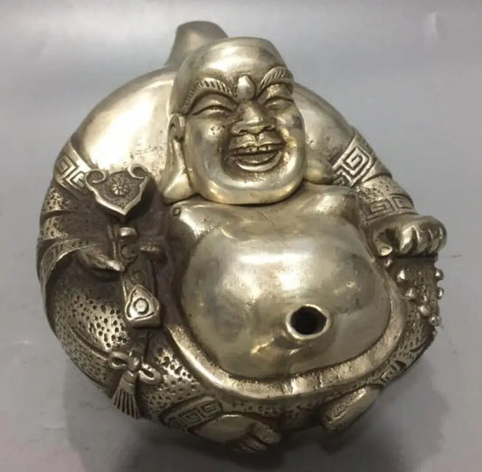 China White copper maitreya Buddha teapot crafts statue