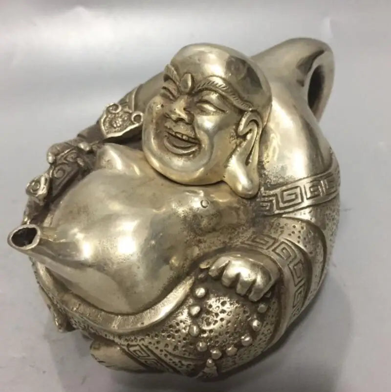 China White copper maitreya Buddha teapot crafts statue