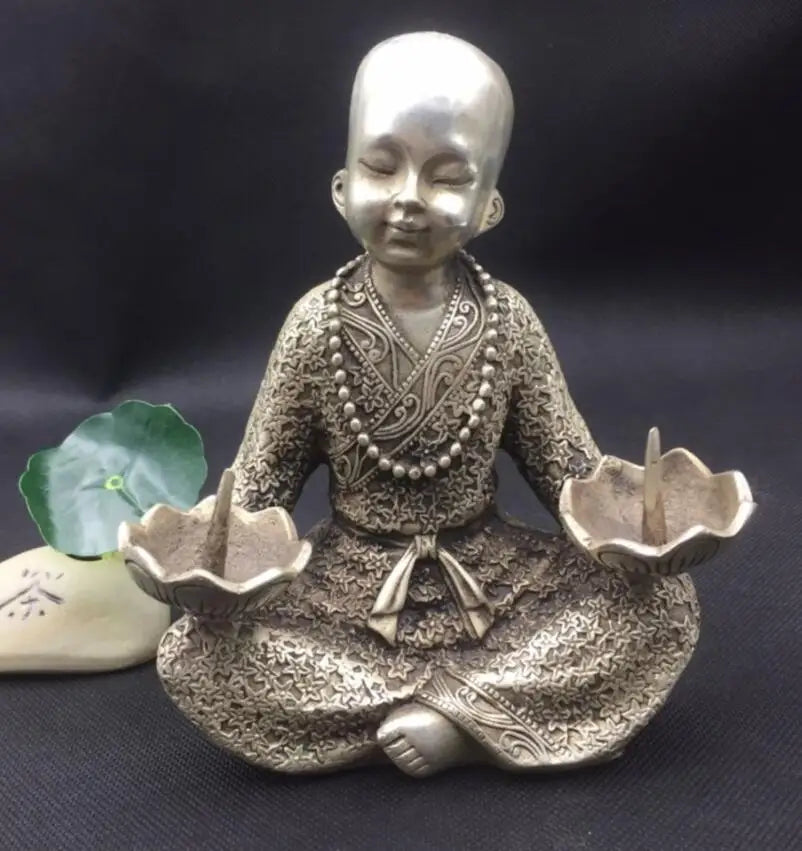 China White copper monk wax candlestick crafts statue