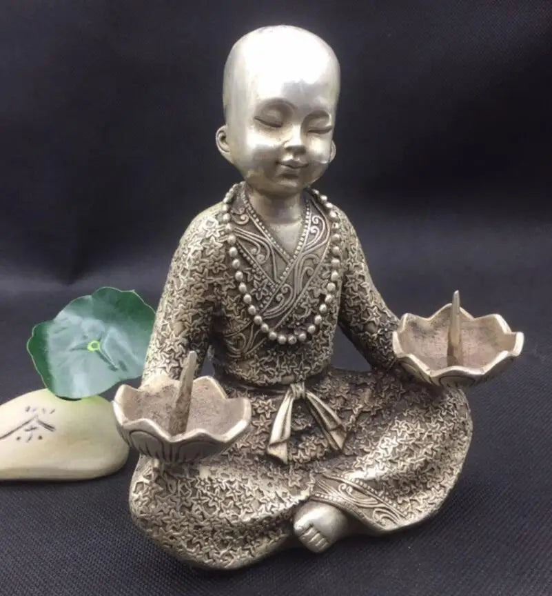 China White copper monk wax candlestick crafts statue