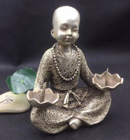 China White copper monk wax candlestick crafts statue