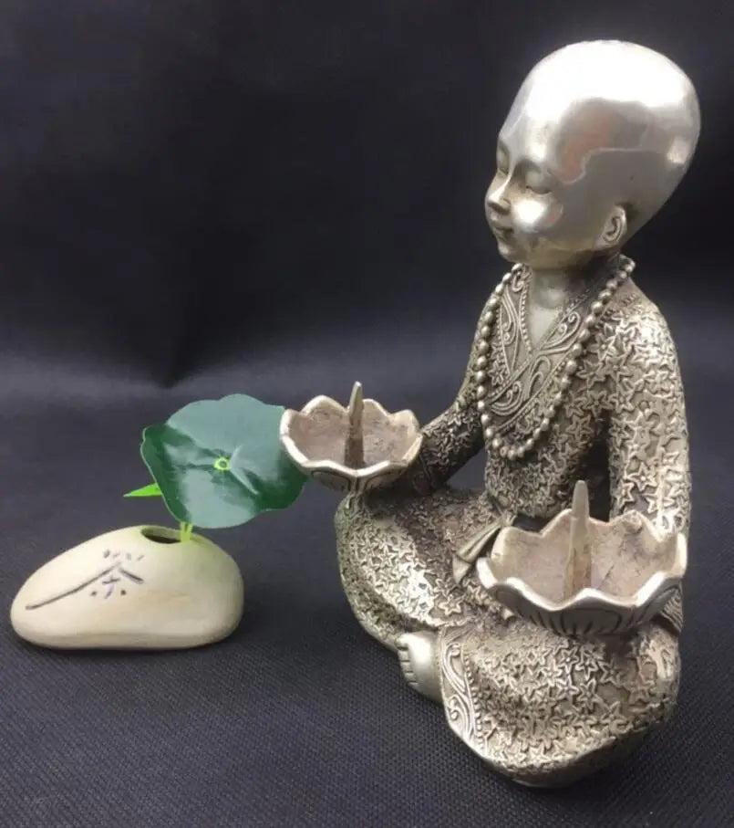 China White copper monk wax candlestick crafts statue