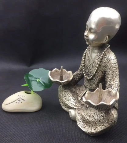 China White copper monk wax candlestick crafts statue