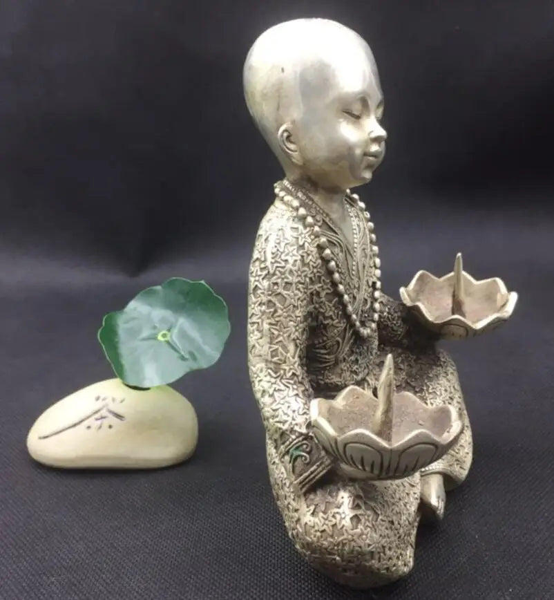 China White copper monk wax candlestick crafts statue