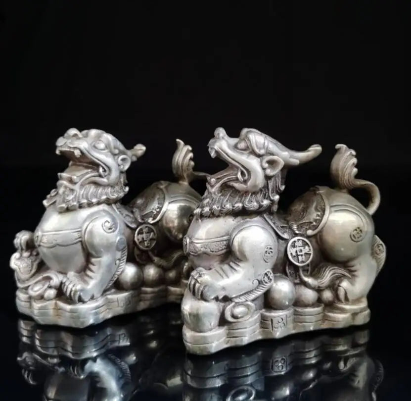 China White copper mythical wild animal wealth crafts statue A pair