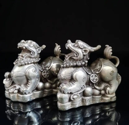 China White copper mythical wild animal wealth crafts statue A pair