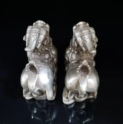 China White copper mythical wild animal wealth crafts statue A pair