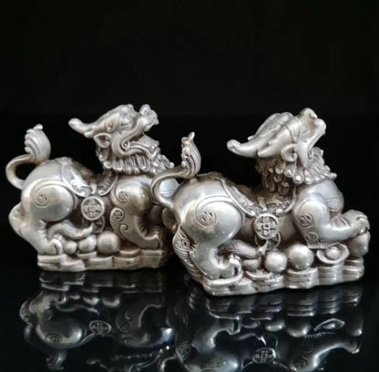 China White copper mythical wild animal wealth crafts statue A pair