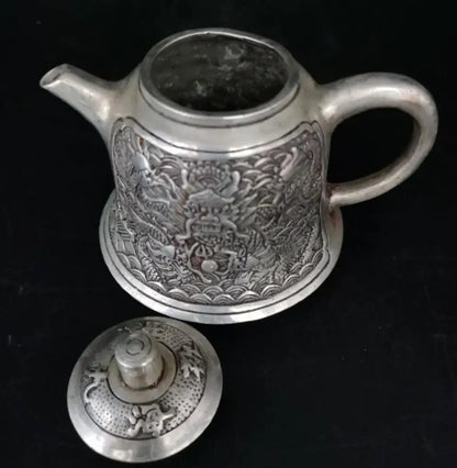 China White copper nine dragon wine pot crafts statue