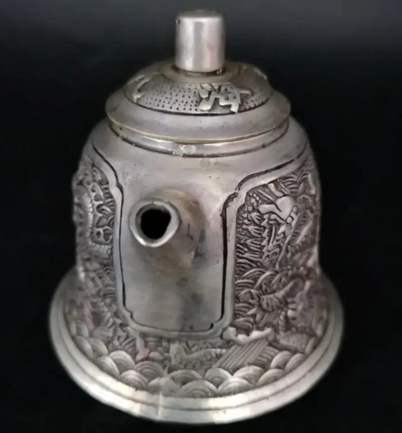 China White copper nine dragon wine pot crafts statue