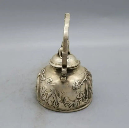 China White copper old man Under the tree Playing chess teapot crafts statue