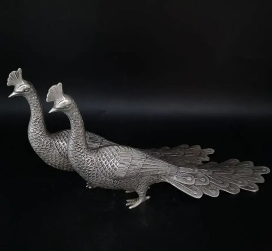 China White copper peacock crafts statue A pair